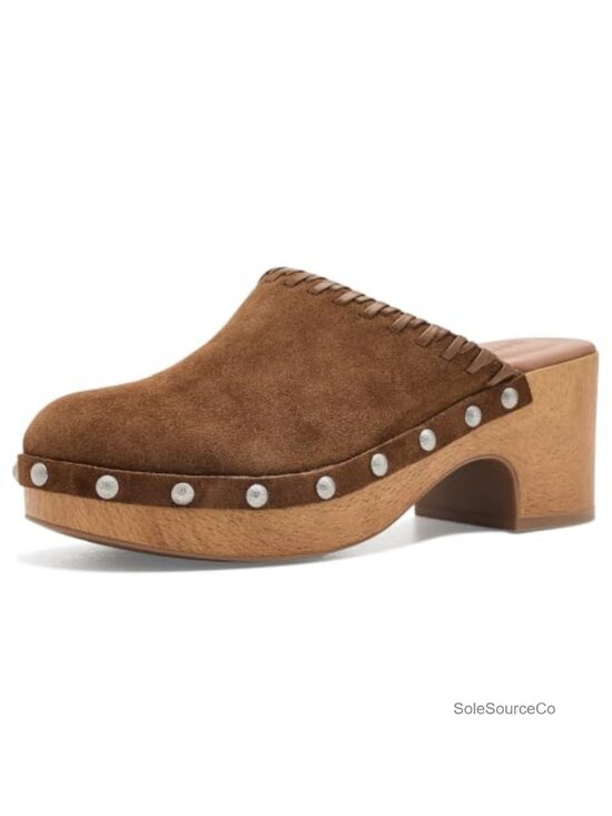 Shoes - Daphine Suede Clogs Block Heel Round Toe Pull-On Mules